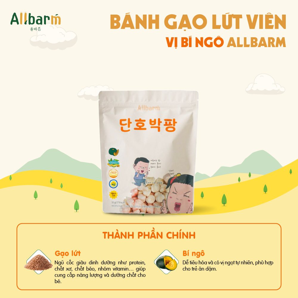 bánh gạo lứt hình viên cho bé vị bí ngô AllBarm