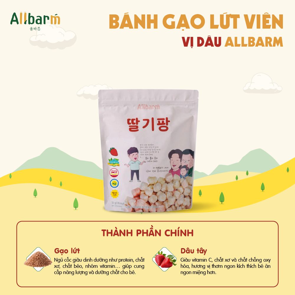 Thành phần bánh gạo lứt hình viên cho bé vị dâu tây AllBarm