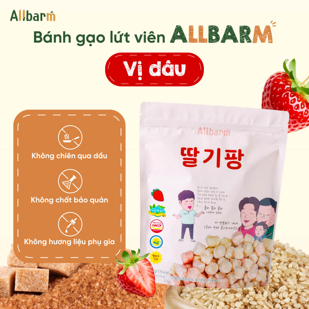 Đặc điểm nổi bật bánh gạo lứt hình viên cho bé vị dâu AllBarm