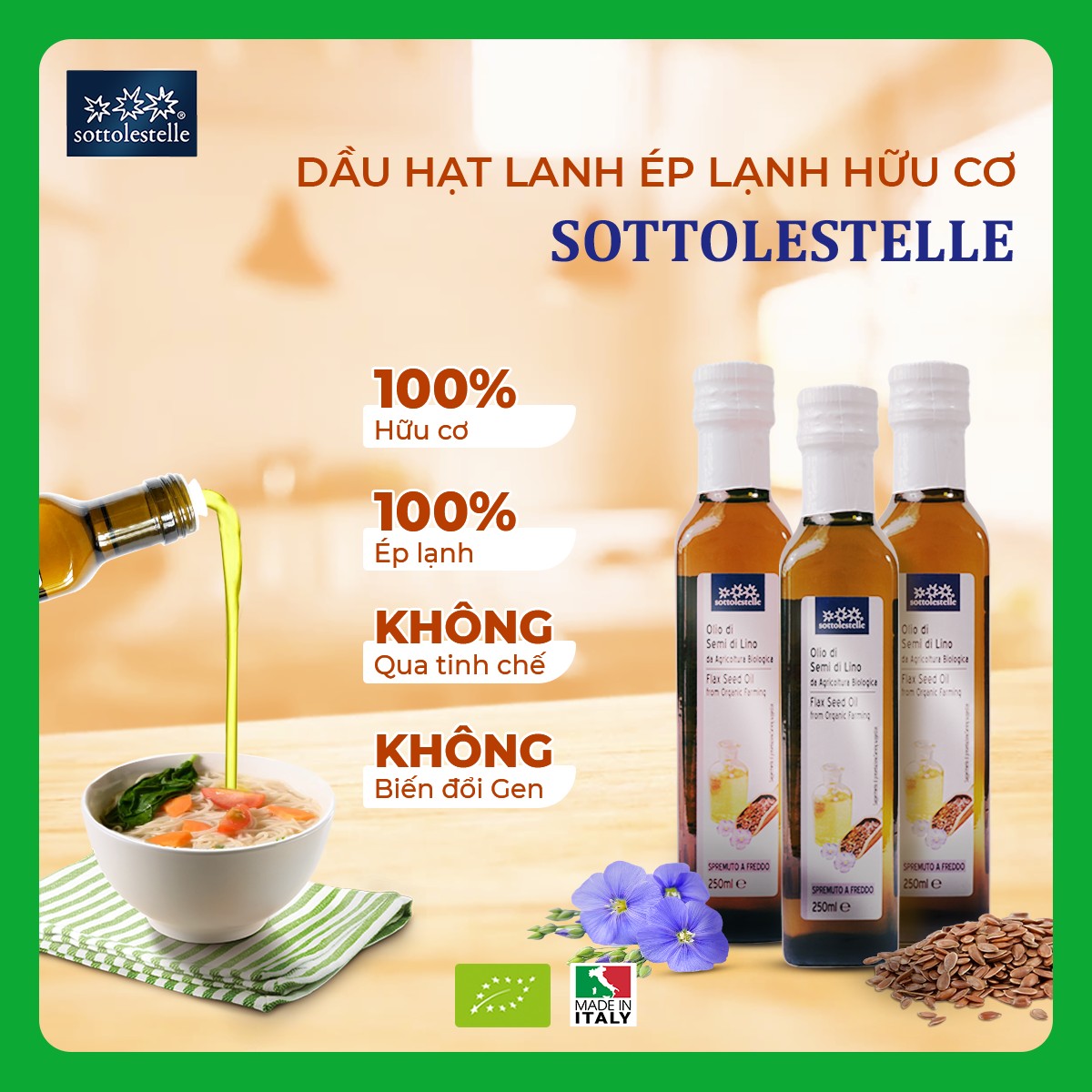 Dầu Hạt Lanh Ép Lạnh Hữu Cơ 250ml Sottolestelle