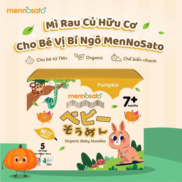 Mì sợi rau củ hữu cơ cho bé vị bí ngô MenNoSato 200g (từ 07 tháng tuổi)