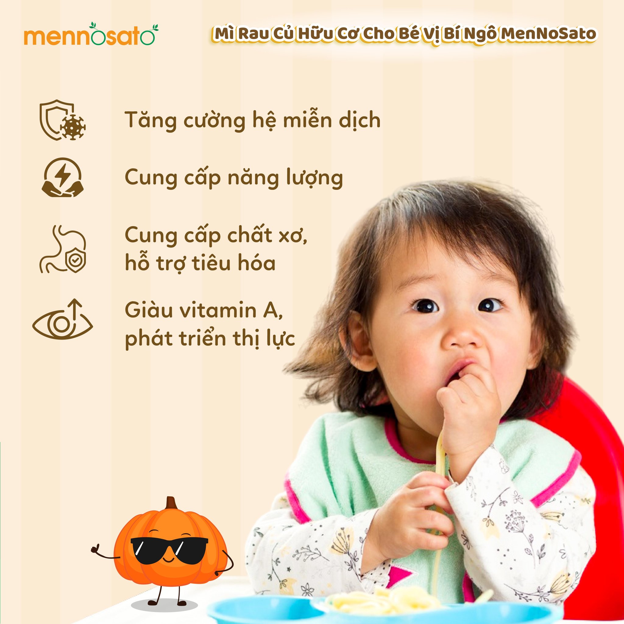 Mì sợi rau củ hữu cơ cho bé vị bí ngô MenNoSato 200g