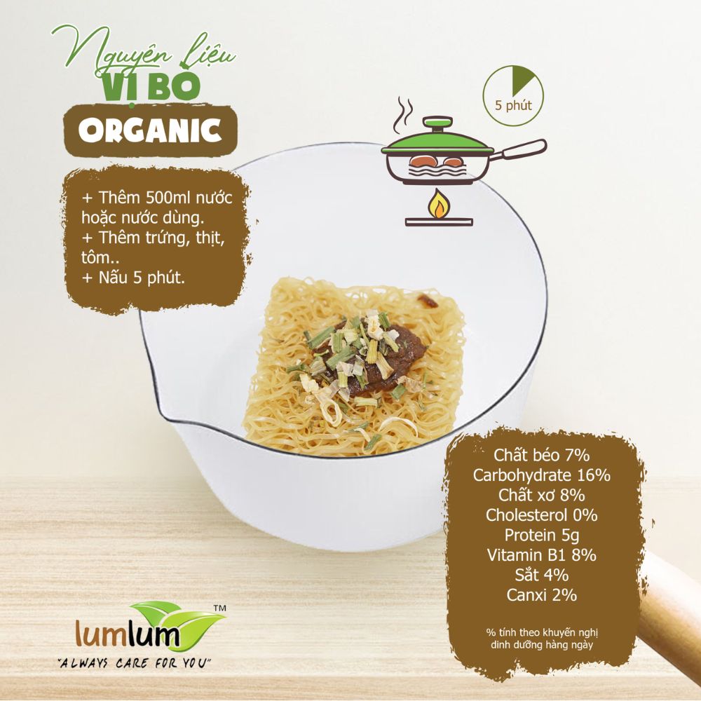 Mì gạo lứt ăn liền hữu cơ thuần chay vị thịt bò Lumlum 75g - Ảnh 3