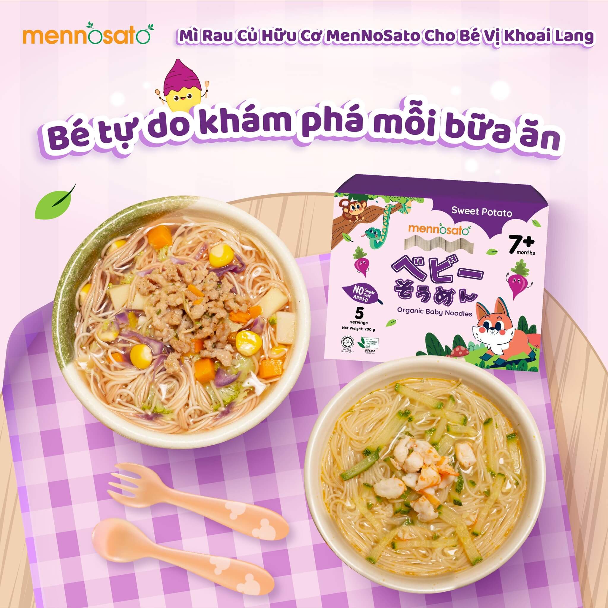 Mì sợi rau củ hữu cơ cho bé vị khoai lang MenNoSato 200g