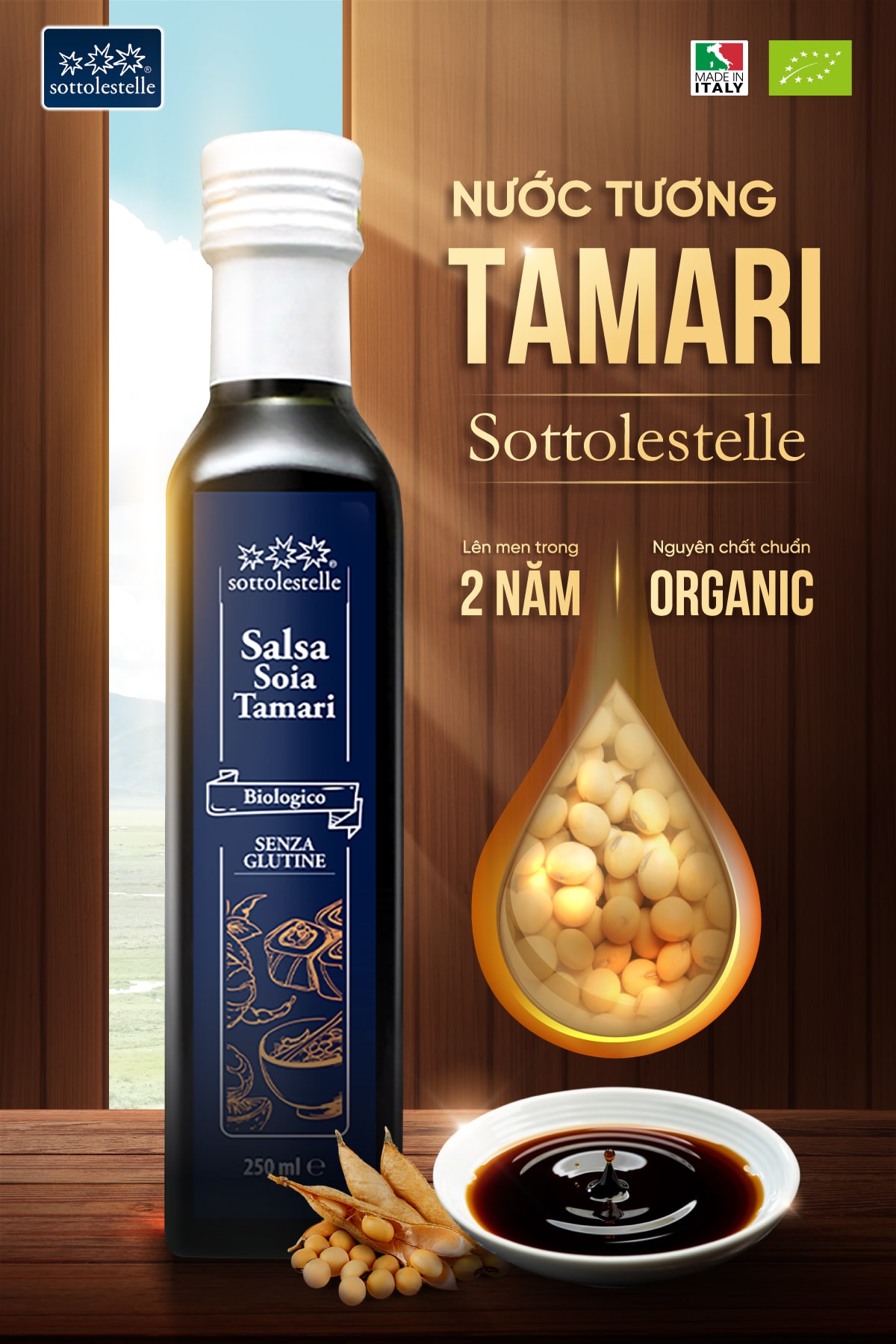 Nước tương Tamari hữu cơ Sottolestelle 250ml - Ảnh 2